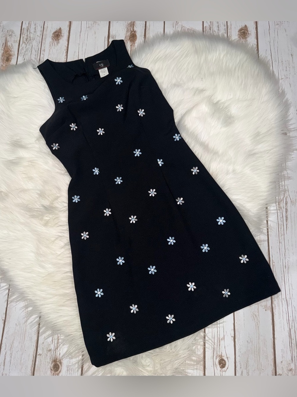 VTG Y2K Candy Rocket Black Embroidered Flower Sheath Dress Size Small
